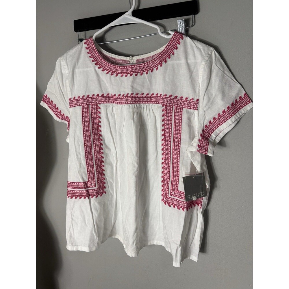 Falls Creek White cotton Embroidered Short Sleeves Sz L